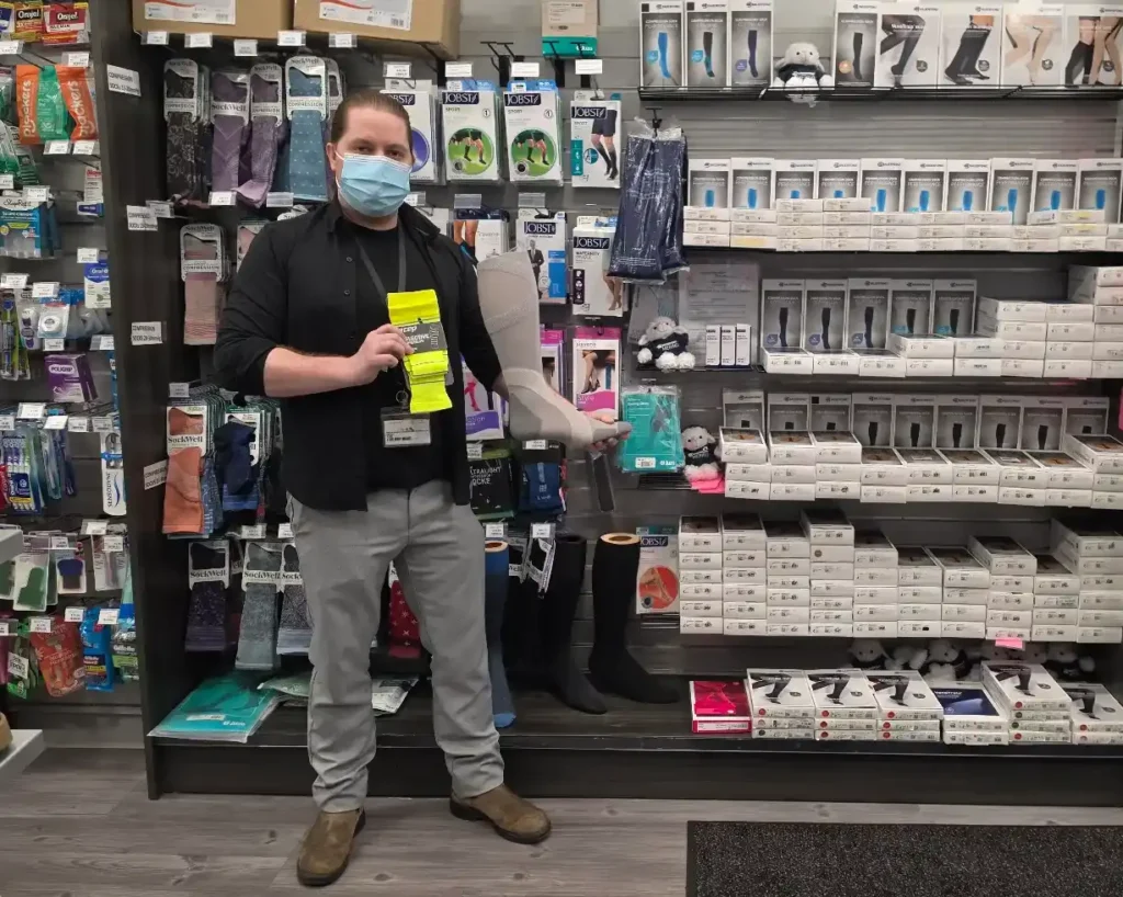 Custom compression stockings fitting at Whole Health Pharmacy Glebe Ottawa